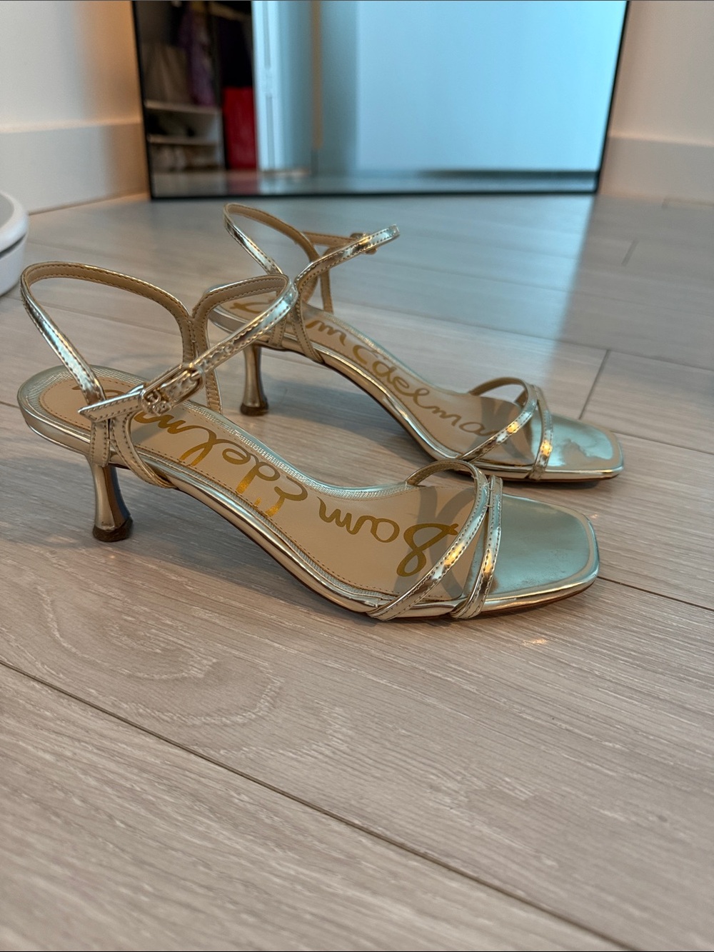 Sam Edelman Metallic Gold Strappy Kitten Heel Sandals